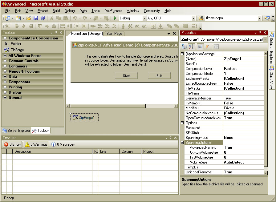 Screenshot for .NET Zip Component ZipForge.NET 3.00